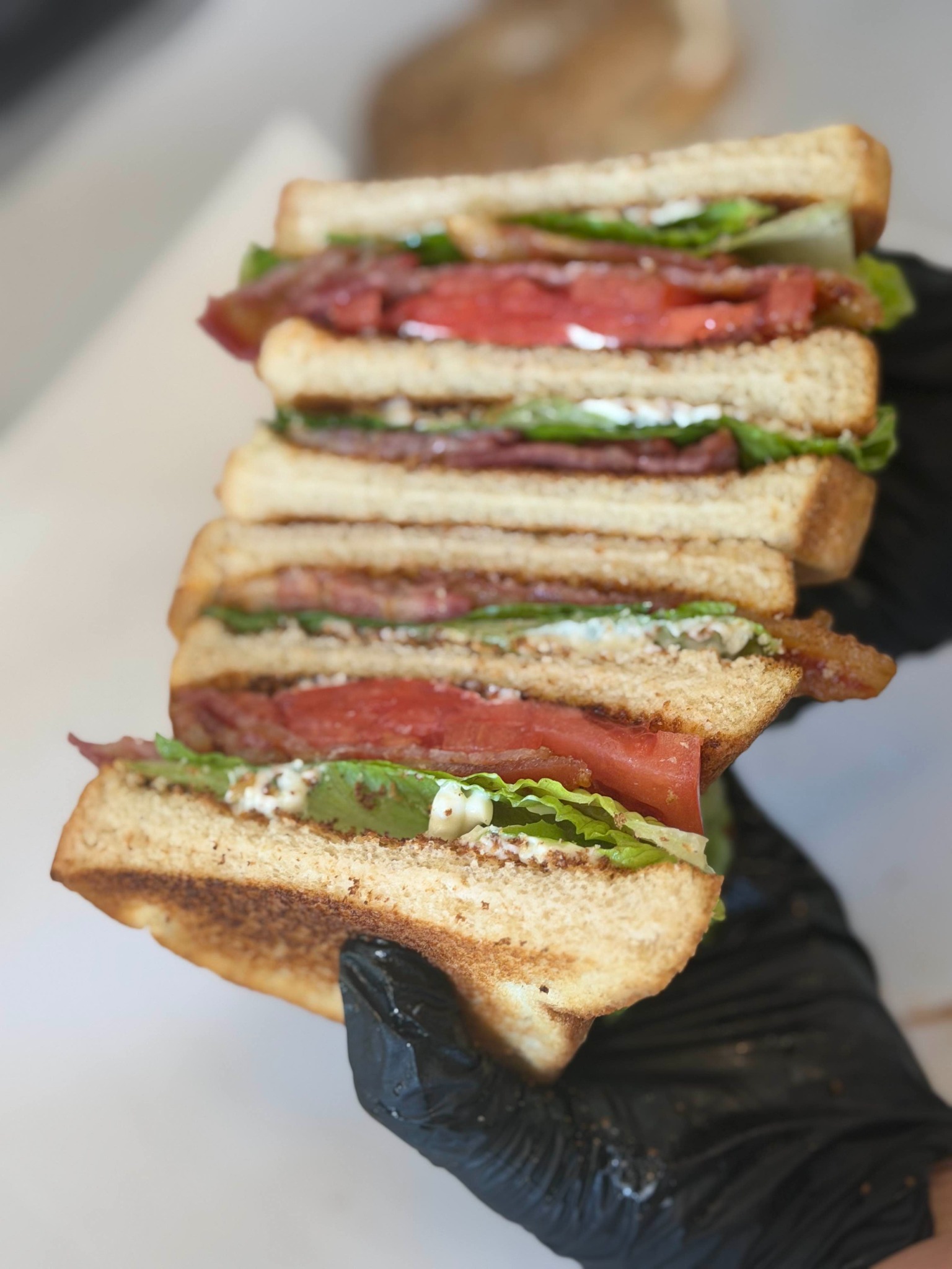 Fresh toasted sandwiches with bacon, lettuce and tomato